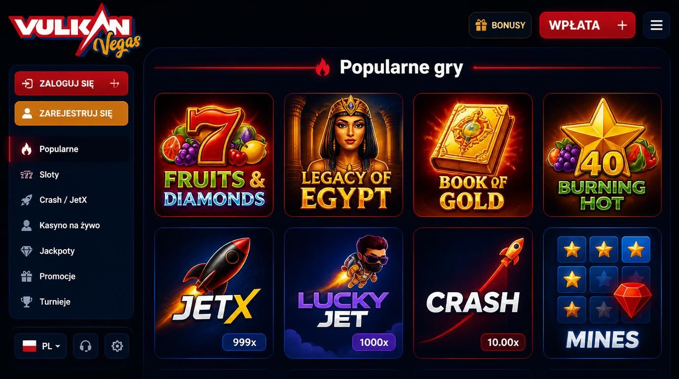 popularne gry przedstawione jako zestaw ikon slotów na ciemnym tle